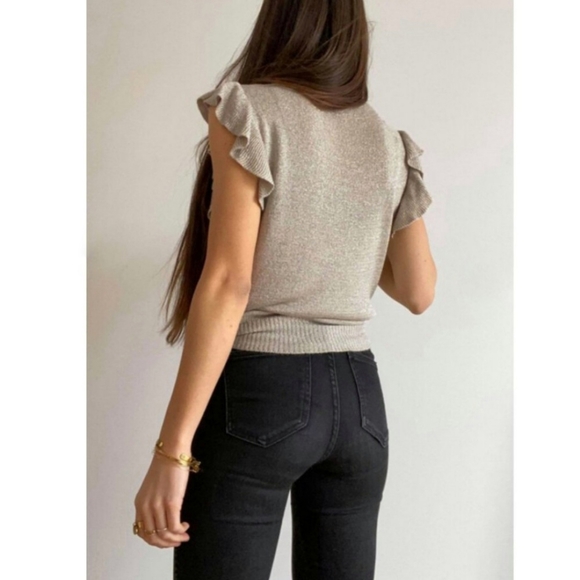 Khaki knit ruffle sleeve top - Picture 5 of 11